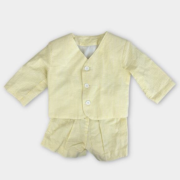 Vintage Yellow Seersucker Stripe Suit 6-12 Months USA - Picture 1 of 13